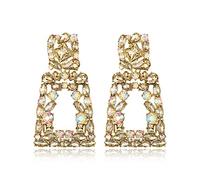 EVER FAITH Pendientes Mujer Cuadrados Grandes Bohemios de Goteo de Cristal Geométrico con Diseño Marrón Tono Dorado