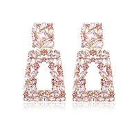 EVER FAITH Pendientes Mujer Cuadrados Grandes Bohemios de Goteo de Cristal Geométrico con Diseño Rosado A Tono Dorado
