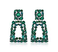 EVER FAITH Pendientes Mujer Cuadrados Grandes Bohemios de Goteo de Cristal Geométrico con Diseño Verde Tono Plateado
