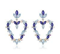 EVER FAITH Pendientes Mujer Rhinestone Corazón Grande Aretes para Boda Navidad Día de San Valentín Cumpleaños de la Madre Azul Tono Dorado