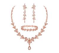 EVER FAITH Set de joyas con cristal austriaco, elegante collar de hoja con strass en forma de mariposa con colgantes de pendientes y pulsera de tenis, Cristal