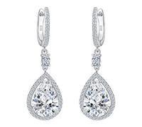 EVER FAITH® Women's 925 Esterlina Plata cúbica Circónia Boda Lágrima soltar Pierced Dangle Pendientes Claro