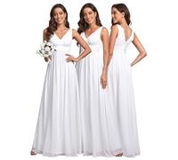 Ever-Pretty A-línea Largo Vestido de Baile Corte Imperio Cuello en V sin Mangas para Mujer Blanco 54