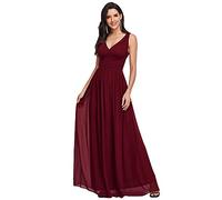 Ever-Pretty A-línea Largo Vestido de Baile Corte Imperio Cuello en V sin Mangas para Mujer Borgoña 48
