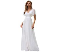 Ever-Pretty A-línea Tul Vestido de Noche Manga Corta Cuello en V Largo para Mujer Blanco 38