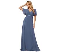 Ever-Pretty A-línea Vestido de Fiesta Cuello en V Manga Corta Gasa Corte Imperio para Mujer Armada Polvorienta 50