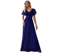 Ever-Pretty A-línea Vestido de Fiesta Cuello en V Manga Corta Gasa Corte Imperio para Mujer Azul Oscuro 54