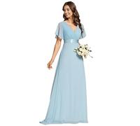 Ever-Pretty A-línea Vestido de Fiesta Cuello en V Manga Corta Gasa Corte Imperio para Mujer Cielo Azul 34
