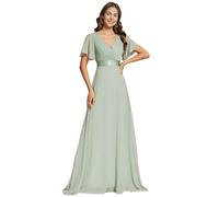 Ever-Pretty A-línea Vestido de Fiesta Cuello en V Manga Corta Gasa Corte Imperio para Mujer Menta Verde 44