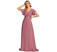 Ever-Pretty A-línea Vestido de Fiesta Cuello en V Manga Corta Gasa Corte Imperio para Mujer Orquídea 46