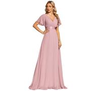 Ever-Pretty A-línea Vestido de Fiesta Cuello en V Manga Corta Gasa Corte Imperio para Mujer Rosa Polvorienta 42