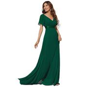 Ever-Pretty A-línea Vestido De Navidad Mujer Vestito de Gala Cuello en V Manga Corta Gasa Corte Imperio para Mujer Verde Oscuro 48
