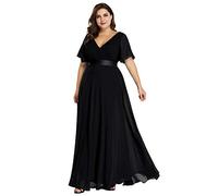Ever-Pretty A-línea Vestido de Noche Cuello en V Manga Vestidos De Fiesta Muj Corta Gasa Corte Imperio para Mujer Negro 54