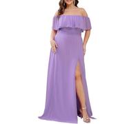 Ever-Pretty Abertura Vestidos de Fiesta Largo para Mujer Gasa Fuera del Hombro A-línea Corte Imperio Hoja de Loto Lavanda 46