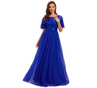 Ever-Pretty Abiti da Cerimonia Stile Impero Maniche Corte Linea ad A Elegante Scollo a Rotondo Donna Tulle 40