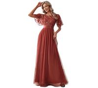 Ever-Pretty Abiti da Cerimonia Stile Impero Maniche Corte Linea ad A Elegante Scollo a Rotondo Donna Tulle 46