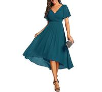 Ever-Pretty Boda Vestidos de Invitados Elegante Gasa Corto Mujeres Vestidos de Cóctel Vestidos de Novia Delantero Corto Espalda Largo Verde Azulado 40