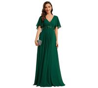 Ever-Pretty Elegantes Vestidos de Noche Vestidos de Novia Extra Largos Vestidos de Invitada de Mujer Cuello en V de Gasa de Cintura Alta Verde Oscuro 54