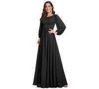 Ever-Pretty Plus Vestido Casual Largo para Mujer Corte Imperio Escote Redondo Talla Grande A-línea Manga Larga Elegantes Negro 42