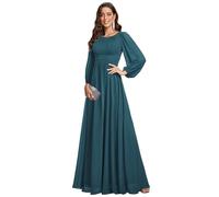 Ever-Pretty Plus Vestido Casual Largo para Mujer Corte Imperio Escote Redondo Talla Grande A-línea Manga Larga Elegantes Verde Azulado 40