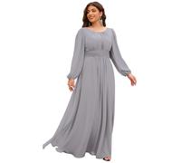 Ever-Pretty Plus Vestido Casual Largo para Mujer Corte Imperio Escote Redondo Talla Grande A-línea Manga Larga Elegantes Gris 40