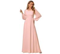 Ever-Pretty Plus Vestido Casual Largo para Mujer Corte Imperio Escote Redondo Talla Grande A-línea Manga Larga Elegantes Rosado 38