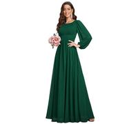 Ever-Pretty Plus Vestido Casual Largo para Mujer Corte Imperio Escote Redondo Talla Grande A-línea Manga Larga Elegantes Verde Oscuro 48