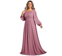 Ever-Pretty Plus Vestido Casual Largo para Mujer Corte Imperio Escote Redondo Talla Grande A-línea Manga Larga Elegantes Orquídea 42