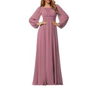 Ever-Pretty Plus Vestido Casual Largo para Mujer Corte Imperio Escote Redondo Talla Grande A-línea Manga Larga Elegantes Orquídea 52