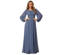 Ever-Pretty Plus Vestido Casual Largo para Mujer Corte Imperio Escote Redondo Talla Grande A-línea Manga Larga Elegantes Armada Polvorienta 38