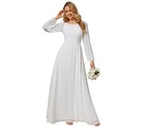Ever-Pretty Plus Vestido Casual Largo para Mujer Corte Imperio Escote Redondo Talla Grande A-línea Manga Larga Elegantes Blanco 50