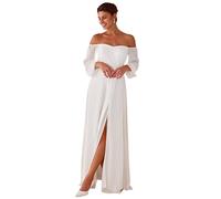 Ever-Pretty Robes de Demoiselle d'honneur pour Mariage Col Carré Manches Longues Fendu Chic Blanc 56