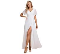 Ever-Pretty Vestido de Dama de Honor Elegante Manga Larga con Volantes Abertura Formal Blanco 44