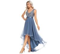 Ever-Pretty Vestido de Dama de Honor sin Respaldo Corte Imperio Alto Bajo Escote en V sin Mangas Largo para Mujer Elegantes Armada Polvorienta 52