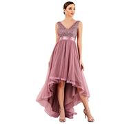 Ever-Pretty Vestido de Dama de Honor sin Respaldo Corte Imperio Alto Bajo Escote en V sin Mangas Largo para Mujer Elegantes Orquídea 52