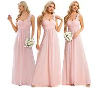 Ever-Pretty Vestido de Dama de Honor Un Hombro Gasa Corte Imperio sin Mangas A-línea para Mujer Rosa 44
