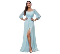 Ever-Pretty Vestido de Dama Honor Manga Larga con Hombros Descubiertos para Mujer Vestido de Noche con Abertura Cielo Azul 48