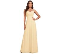 Ever-Pretty Vestido de Fiesta Corte Imperio Sin Mangas Sin Elasticidad Plisado Escote en V para Mujer Largo Amarillo 48