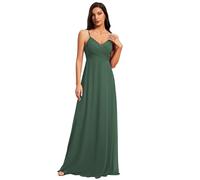 Ever-Pretty Vestido de Fiesta Corte Imperio Sin Mangas Sin Elasticidad Plisado Escote en V para Mujer Largo Verde Eucalipto 44