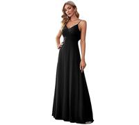 Ever-Pretty Vestido de Fiesta Corte Imperio Sin Mangas Sin Elasticidad Plisado Escote en V para Mujer Largo Negro 46