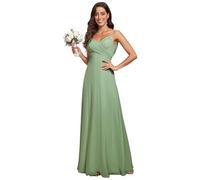 Ever-Pretty Vestido de Fiesta Corte Imperio SIN Mangas SIN Elasticidad Plisado Escote en V para Mujer Largo Verde Salvia 38