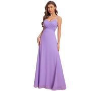 Ever-Pretty Vestido de Fiesta Corte Imperio Sin Mangas Sin Elasticidad Plisado Escote en V para Mujer Largo Lavanda 34