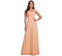 Ever-Pretty Vestido de Fiesta Corte Imperio Sin Mangas Sin Elasticidad Plisado Escote en V para Mujer Largo Melocotón 38