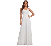 Ever-Pretty Vestido de Fiesta Corte Imperio SIN Mangas SIN Elasticidad Plisado Escote en V para Mujer Largo Blanco 36