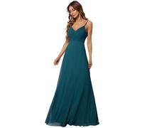 Ever-Pretty Vestido de Fiesta Corte Imperio SIN Mangas SIN Elasticidad Plisado Escote en V para Mujer Largo Verde Azulado 40