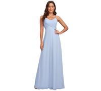 Ever-Pretty Vestido de Fiesta Corte Imperio Sin Mangas Sin Elasticidad Plisado Escote en V para Mujer Largo Azul Hielo 36