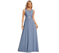 Ever-Pretty Vestido de Fiesta Largo Cuello Redondo de Dama de Honor de Gasa Tallas Grandes Sin Mangas Azul Pizarra 40