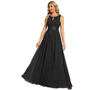 Ever-Pretty Vestido de Fiesta Largo Cuello Redondo de Dama de Honor de Gasa Tallas Grandes Sin Mangas Negro 40