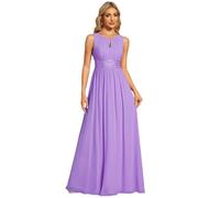 Ever-Pretty Vestido de Fiesta Largo Cuello Redondo de Dama de Honor de Gasa Tallas Grandes Sin Mangas Lavanda 40