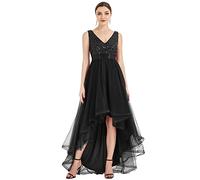 Ever-Pretty Vestido de Fiesta Largo para Mujer Alto Bajo sin Mangas Escote en V Lentejuelas Corte Imperio sin Respaldo Elegantes Negro 44